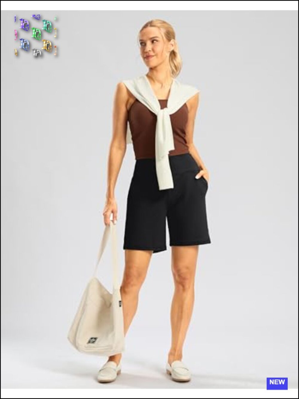 High Waisted Athletic Bermuda Shorts 7" with Zipper Pockets - Stretchy Running - Picture 2 of 6